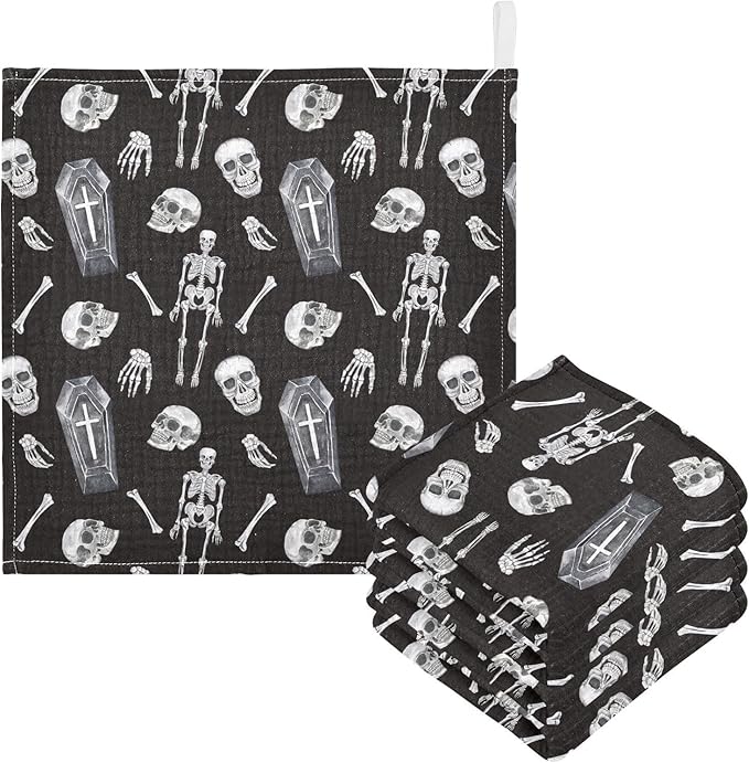 vvfelixl Baby Washcloths Cotton Creepy Skull Baby Muslin Washcloths Soft Baby Face Towel for Newborn Infants, 11.8 X 11.8 inch, one sizex5