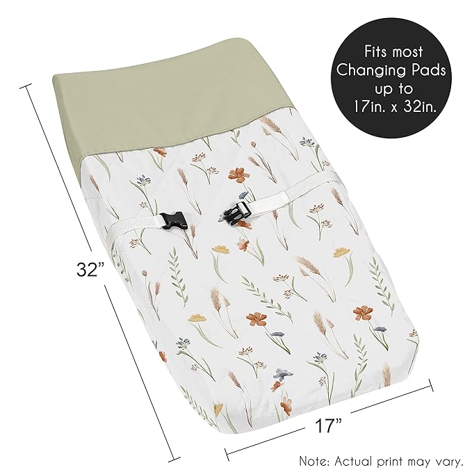 Sweet Jojo Designs Boho Floral Garden Flower Girl Baby Changing Pad Cover Infant Newborn Diaper Table Change Mat Sheet Sage Green Watercolor Bohemian Floral Farmhouse Vintage Shabby Chic Beige Nature