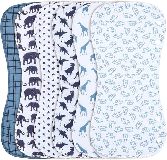 2-in-1 Burp Cloths and Baby Bibs - 6 Pack Large Super Absorbent Soft Cotton Burping Cloths for Spit Up, 3 Layers Thick Baby Burp Rags for Girls & Boys