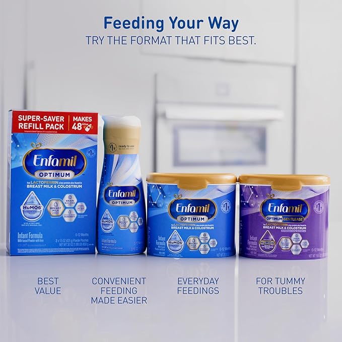 Enfamil Optimum (Enspire), Our Closest Formula to Breast Milk, Immune-Supporting Lactoferrin and Brain-Supporting DHA Baby Formula, Powder 30 Oz Refill, Pack of 4