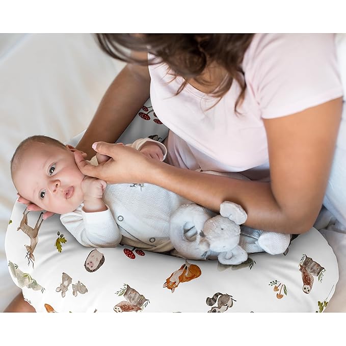 Sweet Jojo Designs Woodland Forest Animals Boy Girl Unisex/Gender Neutral Nursing Pillow Cover Baby Breastfeeding Slipcover Infant Newborn Nursery Bottle Breast Feeding Pillowcase Pillow NOT Included