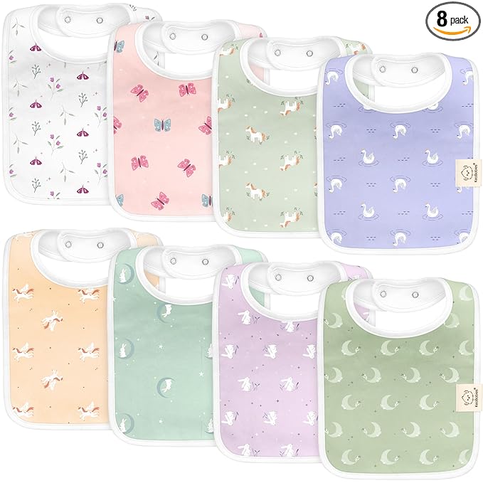 KeaBabies 8-Pack Organic Baby Bibs for Boys, Girls - Super Absorbent Cotton Drool Bibs for Baby Girl & Boy, Teething Toddler, Drooling Newborn, Ultra Soft & Machine Washable (Lunaris)