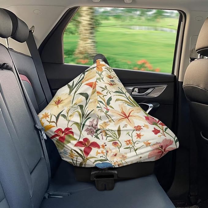 LedBack Baby Car Seat Covers Carseat Canopy, Flowers Breathable Breastfeeding Covers for Babies Boys and Girls, Lightweight and Washable