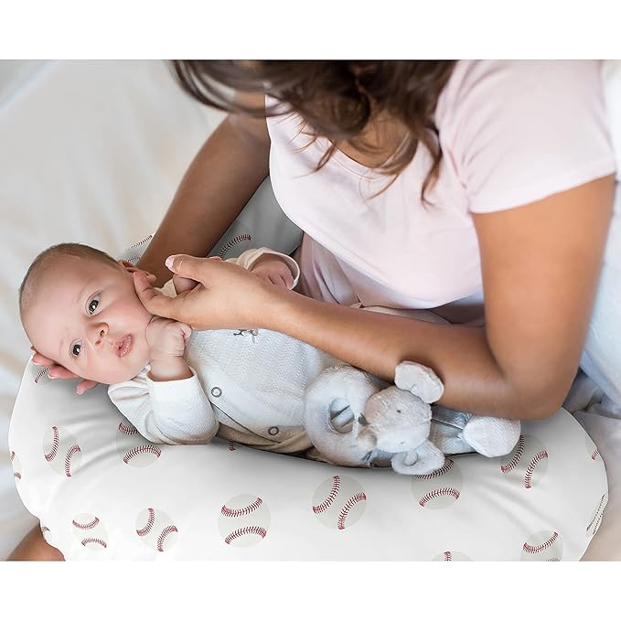 Sweet Jojo Designs Baseball Sports Nursing Pillow Cover Breastfeeding Pillowcase for Newborn Infant Bottle or Breast Feeding (Pillow NOT Included) - Red and White Americana