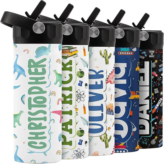 Personalized Water Bottle for Kids - 14 oz - 14 Design Options, Custom Water Bottle for Children - End of School Year Gifts, Back to School Gifts - BPA FREE, Double-Wall Insulation - Dino 2
