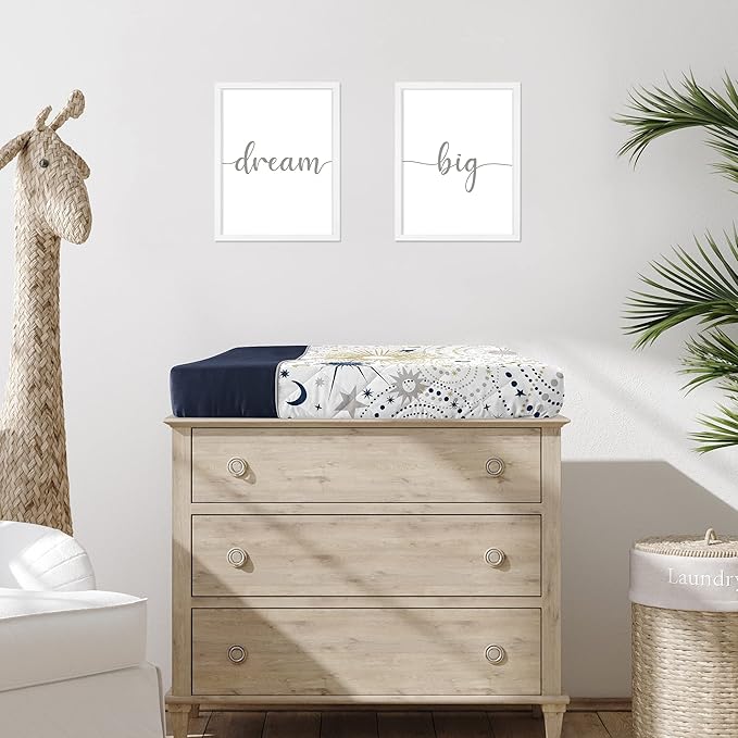 Sweet Jojo Designs Star and Moon Boy or Girl Baby Nursery Changing Pad Cover - Navy Blue, Gold, and Grey Celestial Sky Stars Gender Neutral Unisex
