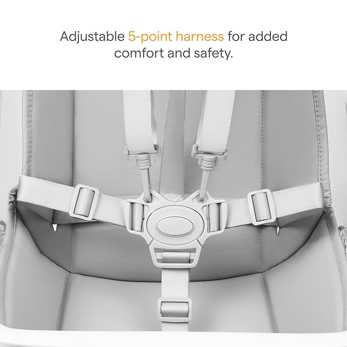 Munchkin® 360° Cloud™ Baby and Toddler High Chair with Clear Seat and 360° Swivel, White and Grey with Wooden Legs