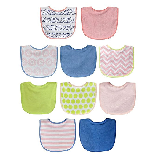 Neat Solutions Girl 10 Pack Water Resistant Bib Set, 10 Count