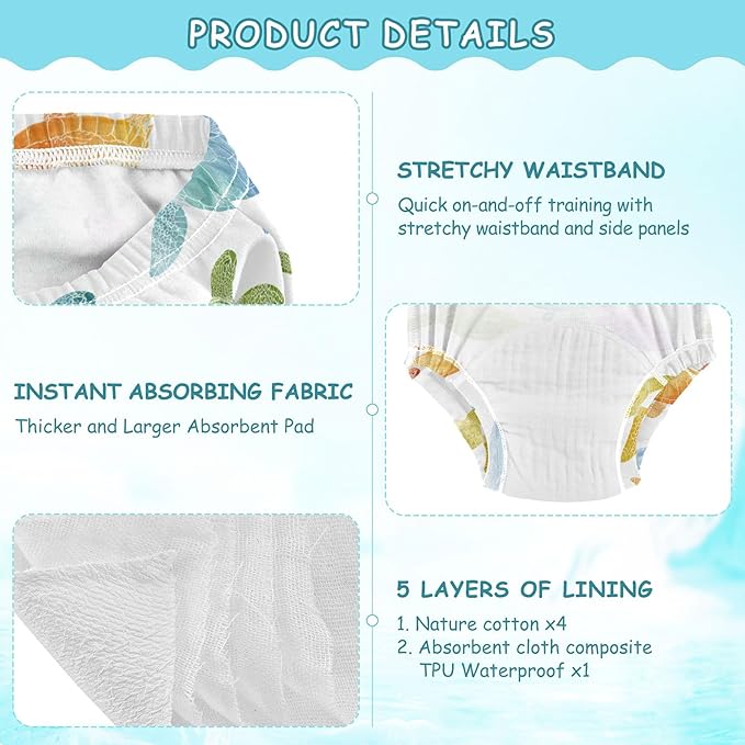 Toddler Potty Training Underwear Cotton Absorbent Soft Baby Girl Boy Potty Training Pant 2T-5T
