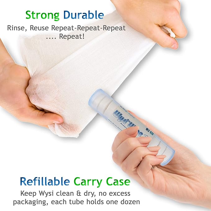 Wysi Baby Starter Kit Multi-Purpose Expandable Wipes & Travel Tube - Just Add Water - 100 Compressed Tablets - All Natural Reusable Wipes & Towellettes - Hypoallergenic - Compostable - Gentle