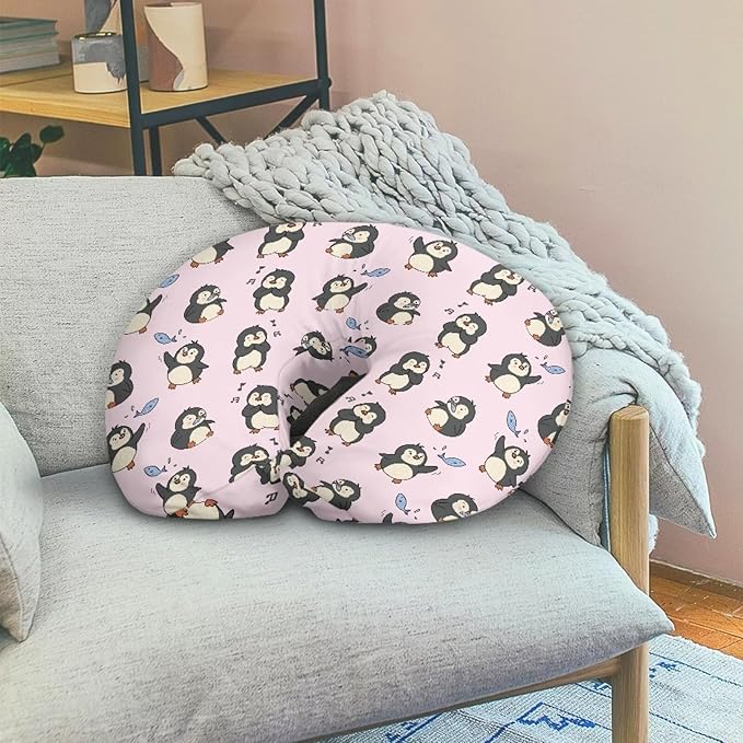 Music Penguin Nursing Pillow Cover Breastfeeding Pillow Covers for Breastfeeding Mom Hidden Zipper Design U-Shaped Pillow Covers Soft and Skin-Friendly