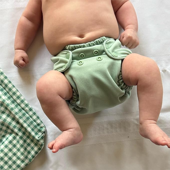 Esembly Cloth Diaper Cover - Reusable Swim Diaper, Waterproof, Breathable - Adjustable Outer Layer Over Absorbent Inner for Blowout Protection - Willow, Size 2 (18-35lbs)