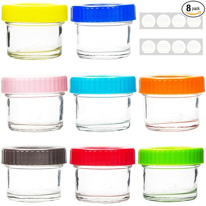 Youngever Glass Baby Food Storage, 4 Ounce Stackable Baby Food Glass Containers with Airtight Lids, Glass Jars with Lids, 8 Assorted Colors (8 Pack)