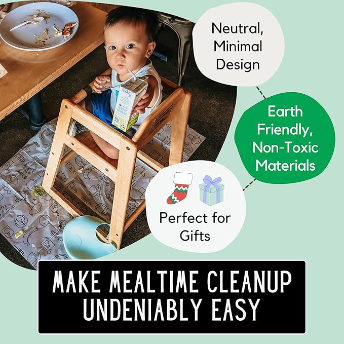 30 Pack | Disposable Splat Mats | Biodegradable + Compostable | THEO'S MATS | Under Highchair Splat Mat for Floor | Baby Led Weaning Supplies | (THEO001)