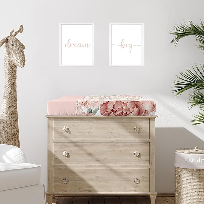 Sweet Jojo Designs Blush Pink Boho Shabby Chic Floral Girl Baby Changing Pad Cover – Infant Newborn Diaper Table Change Mat Sheet - Off White Bohemian Vintage Watercolor Flower Elegant Dusty Rose