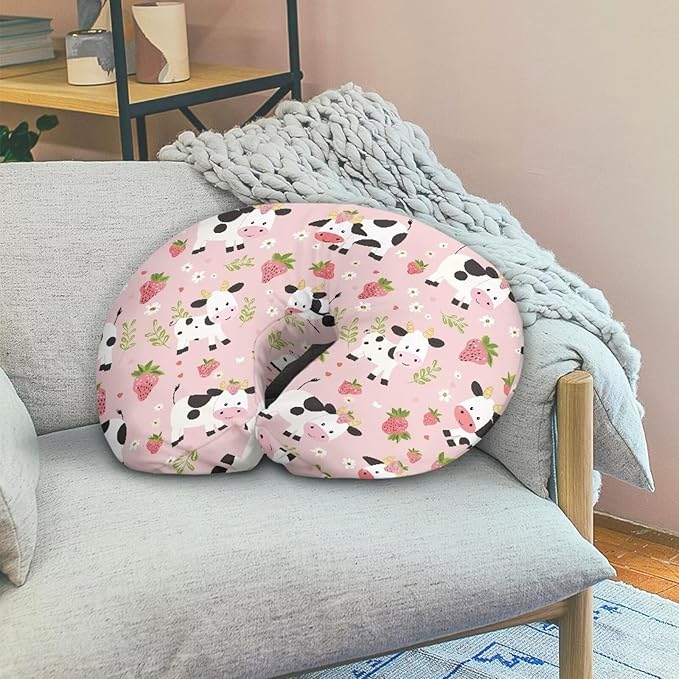Strawberry Cow Nursing Pillow Covers for Breastfeeding Pillow U-Shaped Nursing Slipcover Breastfeeding Pillow Case Soft and Skin-Friendly