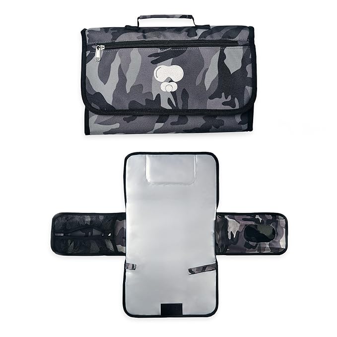 Black Grey Baby Camo Portable Diaper Changing Pad Waterproof Foldable Travel Mat with Pockets Soft Oxford Fabric Lightweight Compact Changing for Parents Multiple Pockets for Storage