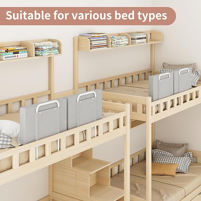 Bed Rail, Bed Rail for Toddlers, Kid, 78.7 Inch Bed Side Rails Safety for Queen, King, Full, Twin, Bunk, Dorm Beds to Prevent Falls, Bed Barrier for Dogs, Easy Installation (Gray, 4 Packs)