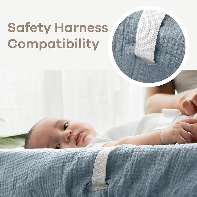 Comfy Cubs Muslin Fitted Changing Pad Cover Pack of 2, Pacific Blue and Heather - Soft, Breathable, Washable 100% Cotton Fitted Sheet for Comfort - Universal Fit for Flat & Curved Baby Changer Pad