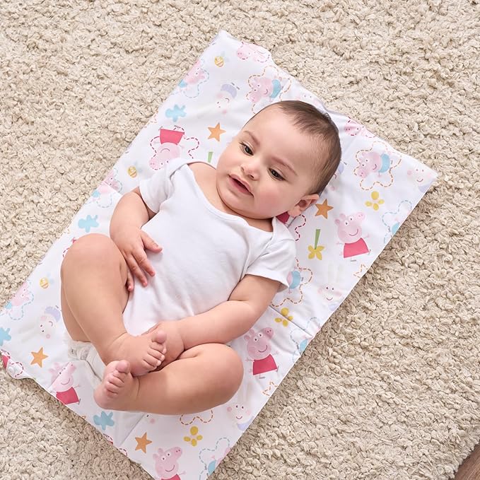 Peppa Pig Portable Nappy Changing Mat Travel Baby Change Mat, Wipe Clean Material, Foldable Padded BPA Free 0M+ Lightweight White/Pink Colour for Babies