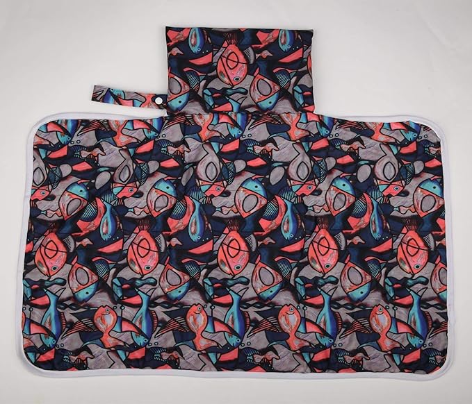 Baby Diaper Changing Mat Pad Portable Foldable Washable Compact Travel Nappy Waterproof Play Mat 30inx18.5in (Fish)