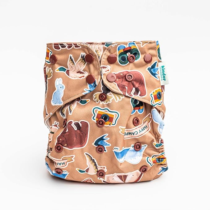 Kinder Cloth Diapers Reusable Baby Diapers Pocket Style Athletic Wicking Jersey, Bamboo Viscose Inserts, Wet Bag, Newborn to Potty Training 7-60lbs, One Size (Big Adventure, 5 Pack, with Inserts)