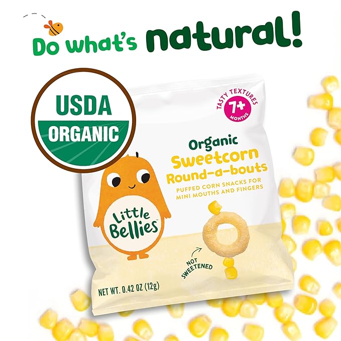 Little Bellies Organic Round-a-bouts Baby Snack, Sweetcorn, Pack of 18 (Pack of 18 x 0.42 oz Individual Packs)