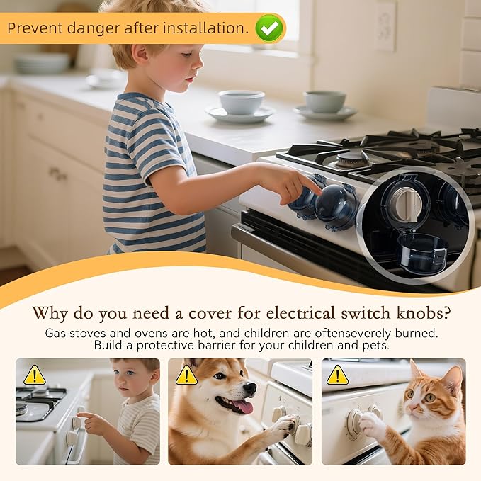 Upgraded Gas Stove Knob Covers Locks for Child and Kids Safety, Universal Size Gas Stove Knob Cover with 3M Adhesive, Baby Proof Prevent Accidental -4 Pack