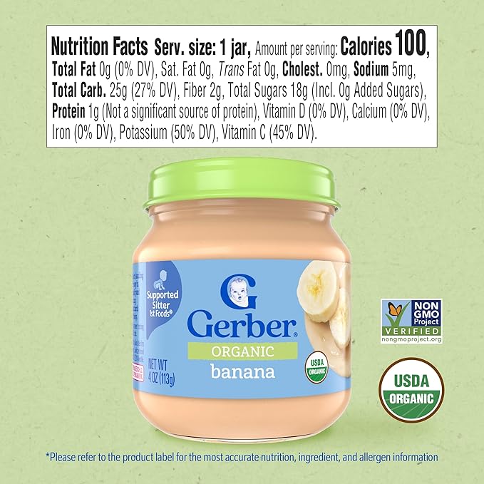 Gerber Stage 1, Organic Banana Jar, Baby Food, Fruit Puree, Non-GMO