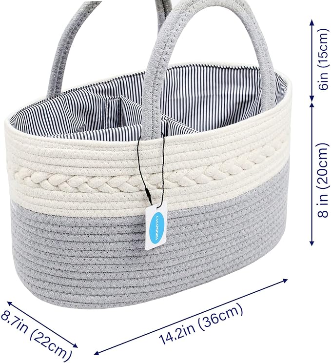 Casaphoria Caddy Organizer - Cotton Rope Basket with Removable Inserts, Soft Storage Caddy for Gifts, Cream and Gray