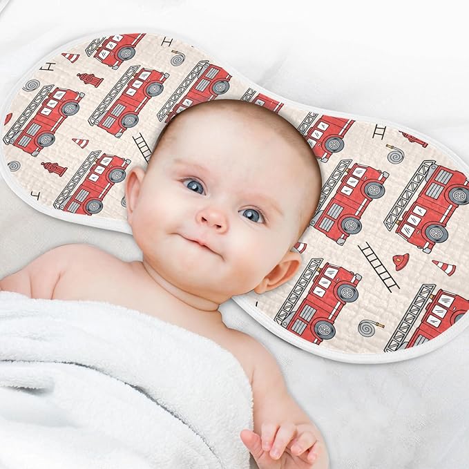 Fire Truck Muslin Burp Cloths for Baby Boys and Girls - 1-Pack Ultra Absorbent Muslin Washcloths, Newborn Towel, Milk Spit Up Rags, Burp Cloth Bib for Unisex, 22 x 11 Inch