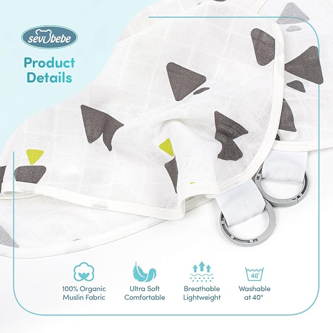 Sevi Bebe Multipurpose Muslin Cover 100% Cotton- Breathable Baby Essential, Breastfeeding, Nursing, Car Seat, Stroller Cover, Tummy Time Mat & Burp Cloth All in One (Triangle Pattern) (Pack of 1)