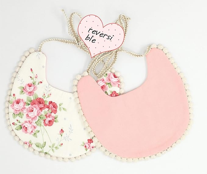 Baby Bib For Girls,Reversible Waterproof Handmade Natural Cotton Baby Drool Bib 0-12 months 2 Pack