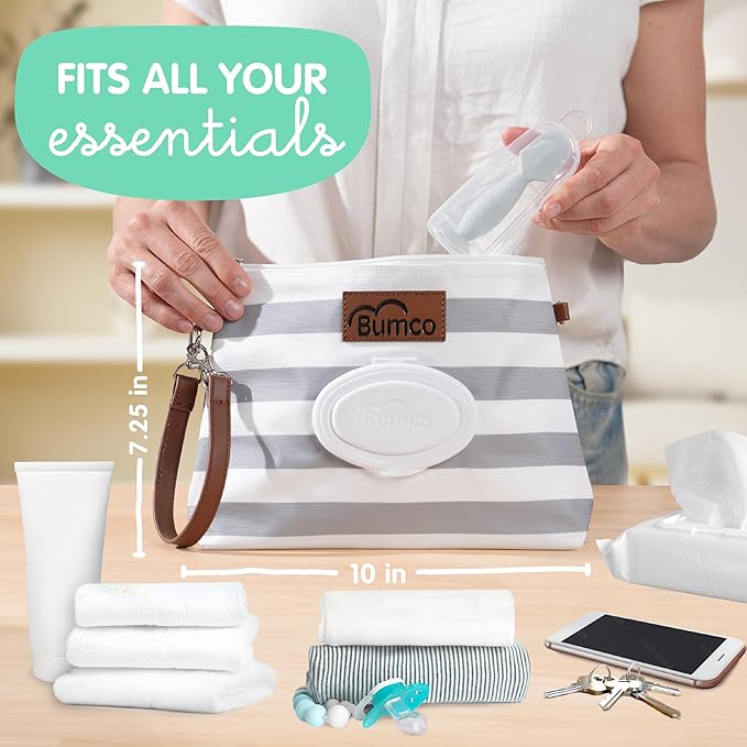 Bumco Diaper Clutch - Portable Wipes Dispenser & Baby Travel Essentials, Airtight Refillable Wipes Container