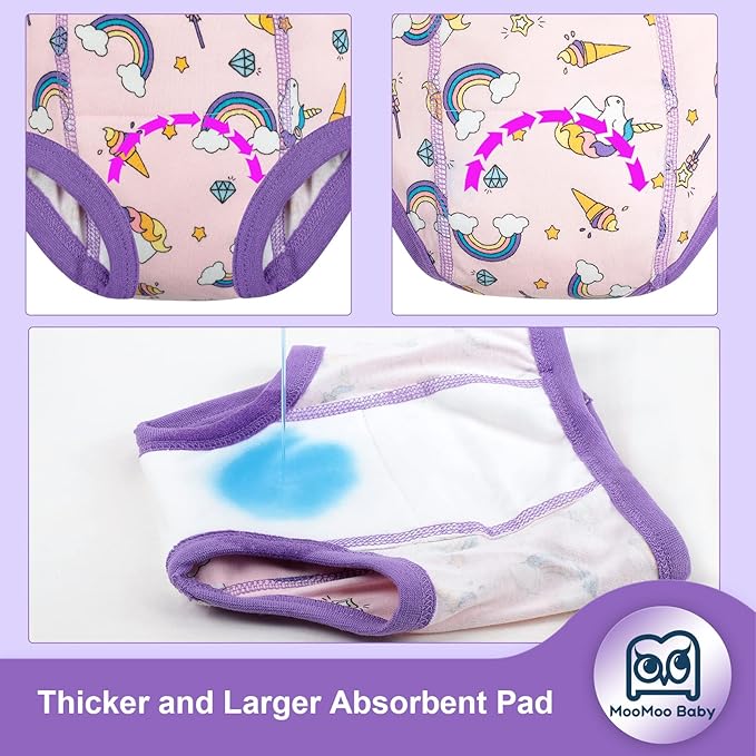 MooMoo Baby Potty Training Pants 6 Packs Absorbent Training Underwear for Boys and Girls Cotton Pee Pants 2T-9T