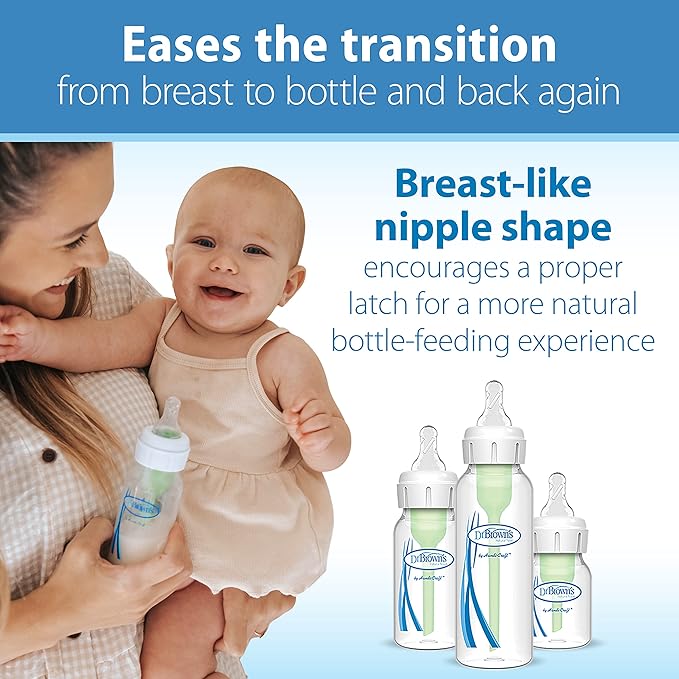 Dr. Brown's Natural Flow Options+Replacement Vent Kit, Narrow, 2 Count (Pack of 1) & Dr. Brown’s Natural Flow Level 4 Narrow Baby Bottle Silicone Nipple, Fast Flow, 9m+, 100% Silicone Bottle