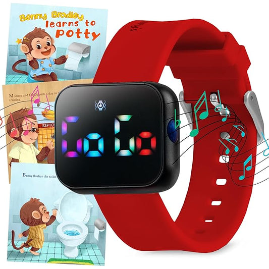 Potty Training Watch for Kids V4 – A Water Resistant Toilet Reminder Device for Boys & Girls to Train Your Toddler with Fun/Musical & Vibration Interval Reminder with Potty Training eBook (Red)