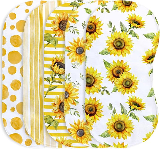 5 Pack Baby Burp Cloths for Boys Girls, Soft Cotton, Yellow Sunflowers Theme Design, Super Absorbent Baby Burping Cloths for Newborns, Machine Washable and Reusable Baby Spit-Up Cloths