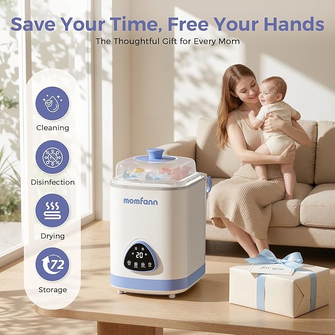 MOMFANN EasePure Pro Baby Bottle Washer, Upgraded 4-in-1 Bottle Washer and Sterilizer and Dryer, Deep Clean for Bottles, Pump Parts & Essentials, Time-Saving Effortless Baby Care (White Blue)