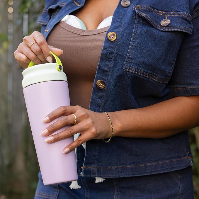 Willow - 16oz Portable Breastmilk Cooler - Keeps Breast Milk Cold for 24 Hours - Stainless Steel - Use w/Included Ice Pack or Ice Cubes - Breastfeeding Essentials - Dishwasher Safe - Hydrangea