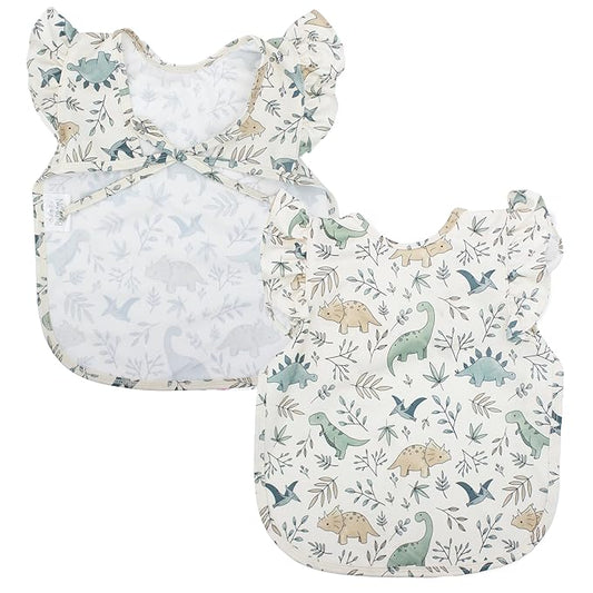 BapronBaby Flutter Foliage Dinos Bapron - No Neck Tie Safer Bib for Baby & Toddler - Soft Waterproof Stain Resistant - Machine Washable - Sz Preschool 3-5yrs