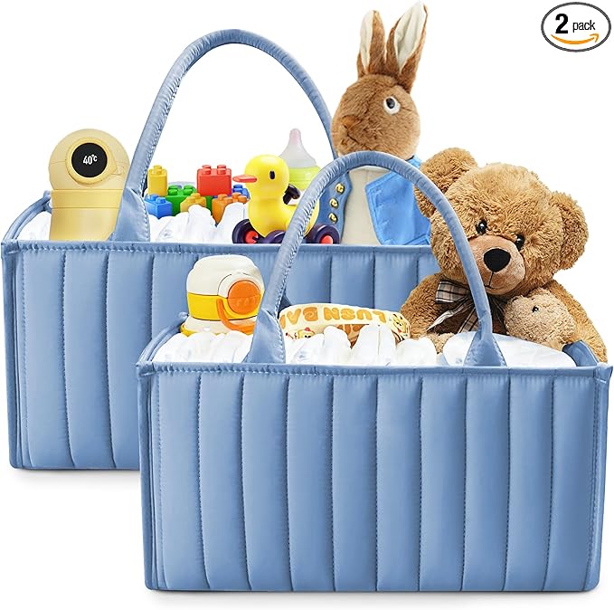 SWEET DOLPHIN 2-Pack Baby Diaper Caddy Organizers, Stylish Storage Baskets for Newborn Essentials, Diaper Station & Car Travel, Value Bundle for Baby Shower Gifts & Registry Must-Haves - Grayish Blue