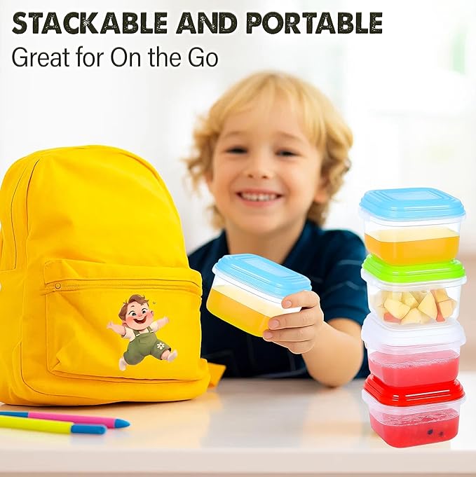 ARSUK 8 Pack 4 oz Baby Food Containers with Lids - Reusable Plastic Jars for Snack, Puree, & Salad Dressing, Deli Containers - Freezer Safe Baby Food Storage - Leakproof, Dishwasher Safe