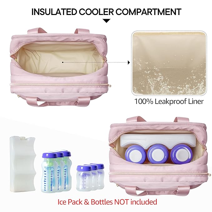 Fasrom Breast Pump Bag with Cooler, Portable Pump Carrying Case for Working Moms, Pink (Bag Only, Patent Design)