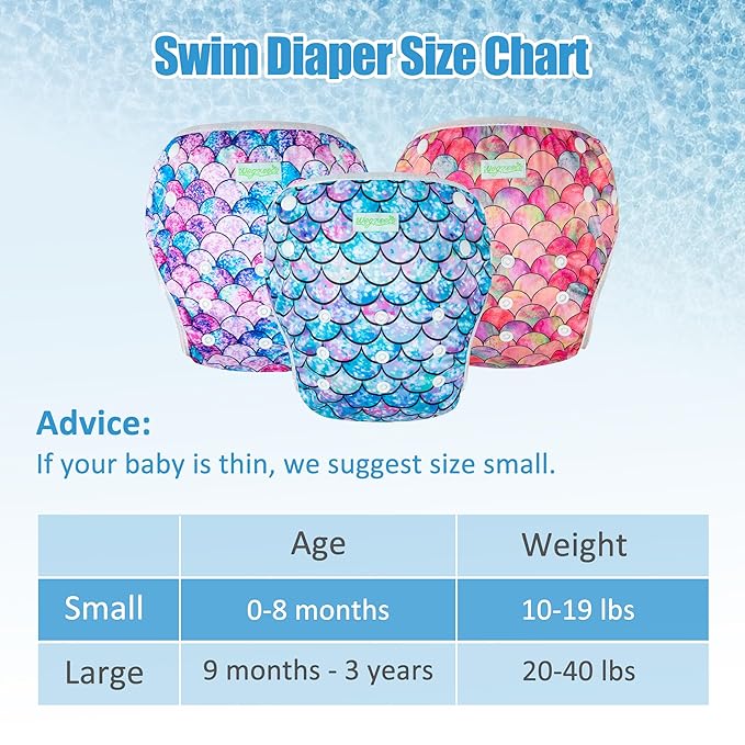 wegreeco Baby & Toddler Snap One Size Adjustable Reusable Baby Swim Diaper (Fish Scales, Large, 3 Pack)
