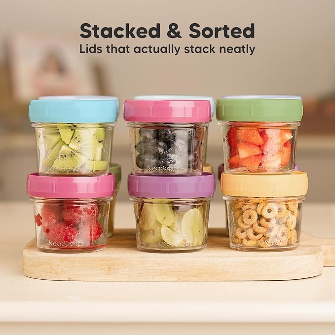 KeaBabies 12-Pack 4oz Glass Jars with Lids - 12pk Small Glass Baby Food Containers with Lids, Leak-Proof, BPA-Free, Purees & Baby Snack Containers Storage, Microwave, Dishwasher & Freezer Safe