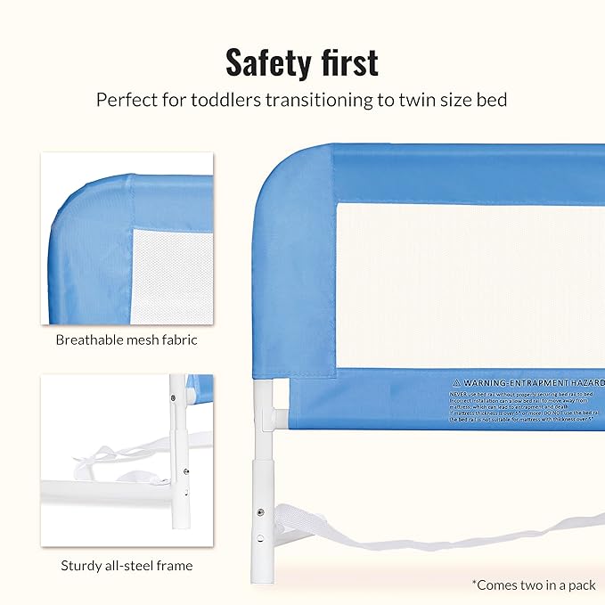 Dream On Me Lightweight Mesh Security Adjustable Bed Rail Double Pack with Breathable Mesh Fabric in Blue, 2 Count (Pack of 1)