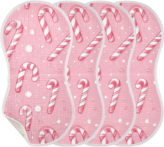 Christmas Pinks Candy Cane Burp Cloths Baby Boys Girls Absorbent Soft Cotton Burping Cloths Rags, 4 Pack