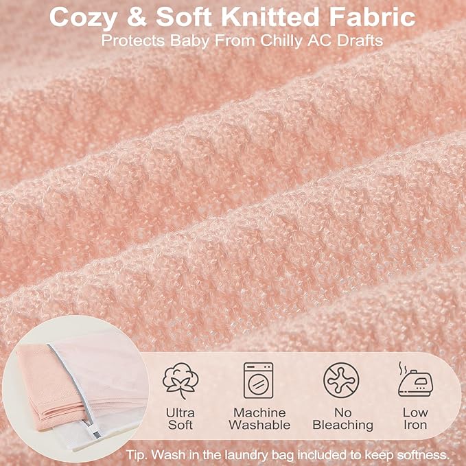 Knit Nursing Cover Up for Breastfeeding, Soft & Cozy Breastfeeding Poncho with Dual Side Slits, 360° Full Privacy Nursing Shawl with Laundry Bag, Pink