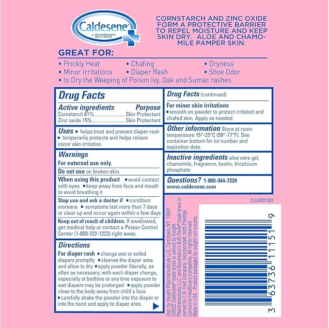 Caldesene Medicated Protecting Powder with Zinc Oxide & Cornstarch-Talc Free, 5 Ounce (3 Pack)